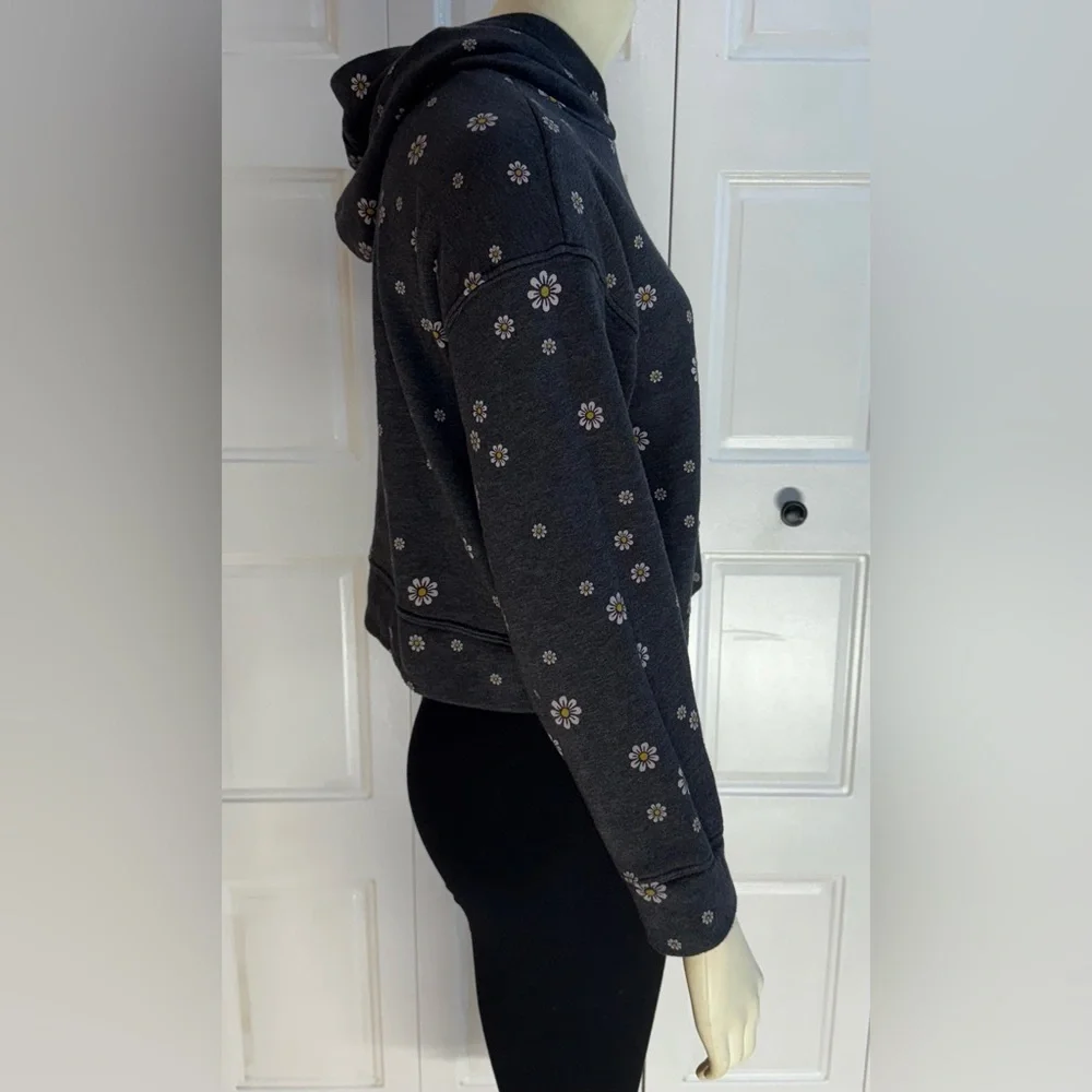 Old Navy Cropped Hoodie - Girls Large 10-12 - Daisy Print Fleece Sweatshirt EUC